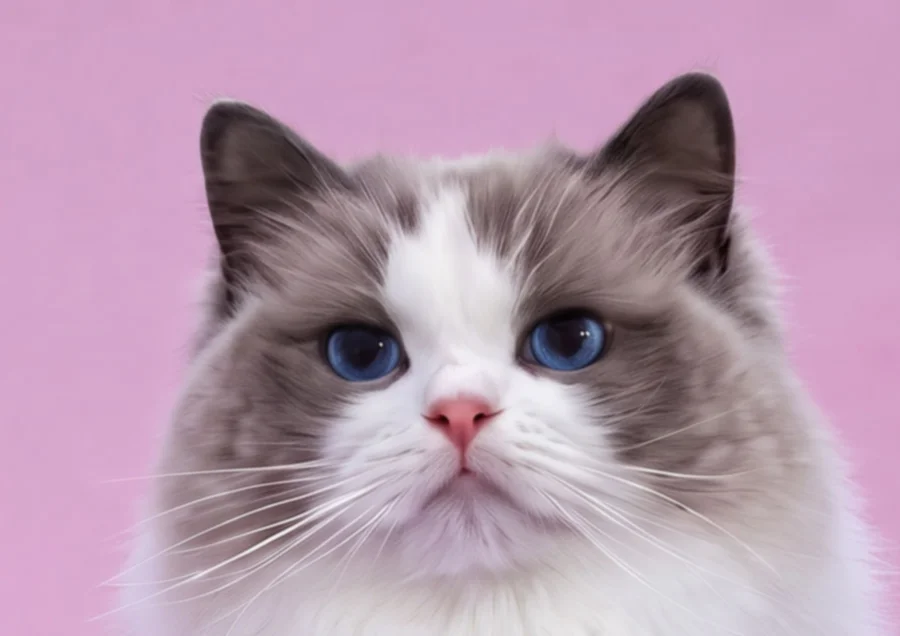 Of Moonlight Dolls Auora, blue bicolor Ragdoll female, head study