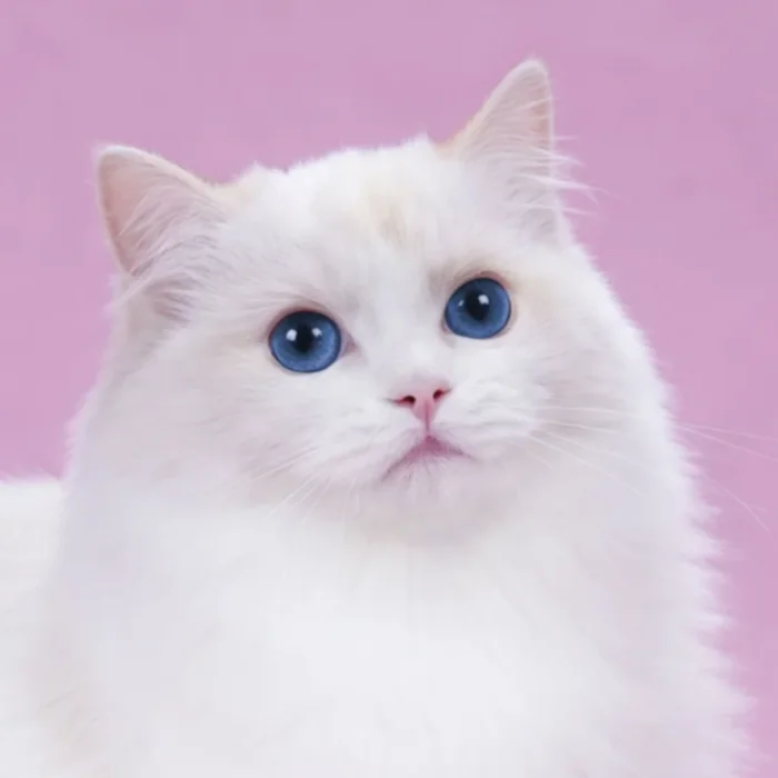 Blossom Very Holly Berry, white Ragdoll queen with blue eyes